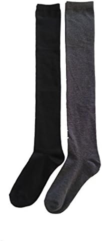 Girls Women Knee High Thigh Triple Stripes Athletic Cosplay Socks Stockings (Solid Black, Grey)