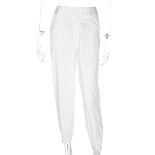 Minisoya Women Cargo Pants Slacks Casual Harem Baggy Hip Hop Dance Outdoor Jogging Sweatpants Trousers with Chain (White, L)