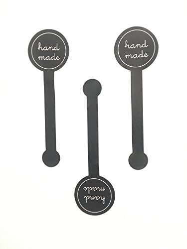 Timemorry Hand Made Stickers Adhesive Labels, Good for Handmade Cookie Bakery Candy Biscuits Dessert Bags (Black-Long-100)