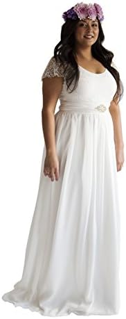 Yahmet Beach Wedding Dresses Plus size Lace Boho Bohemian Wedding Gowns with Cap Sleeves 2018 White 18