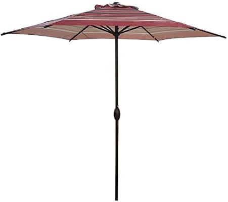 Amazon Com Abba Patio 9ft Striped Patio Umbrella Outdoor Umbrella Patio Market Table Umbrella With Push Button Tilt And Crank For Garden Lawn Deck Backyard Pool Red Stripe Garden