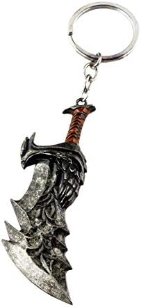 Kratos -God Of War four Keychains， 3D Kratos Mask Keyring Kui Ye Axe Hammer Knife Weapons Model Men Cosplay Car Gift