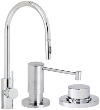 Waterstone5400-3-PN Parche Single Handle Kitchen Faucet with Pull Out Spray, Soap Dispener and Air Switch, Polished Nickel