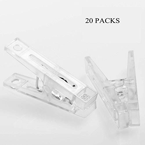 Eunion 20pcs Small Clear Plastic Utility Paper Clips Clothespins Clamps, Clothes Line Clips,Photo Clips 2.36"x1.14"