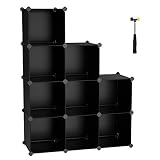 SONGMICS Cube Storage Organizer, 9-Cube BookShelf, DIY Plastic Closet Cabinet, Modular Bookcase, Storage Shelving for Bedroom, Living Room, Office, 36.6"L x 12.2"W x 48.4"H Black