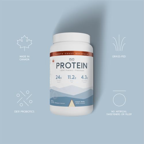 North Coast Naturals- Grass Fed Iso Protein 100- Whey Protein Powder Fortified with the prebiotic inulin and probiotic – 680 g- Unflavoured