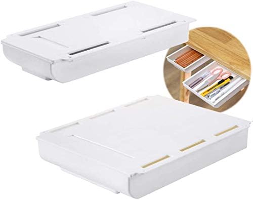 文房具 収納 引き出し ミニ 小物入れ 収納整理 2個セット 卓下式 収納ケース 取り付け 文房具収納ケース 両面テープ付き 大と小セット 机の下 1段 薄型 房具 ホワイト 整理トレー 引き出しミニ