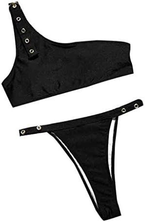 Bibao Women's One Shoulder Snake Shape Button Bikini keyhole Push-Up Pad Beachwear Swimsuit (Black, L)