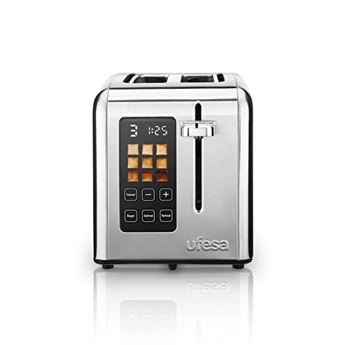 Ufesa FutureToaster, Digital Toaster, 2 Slots, Stainless Steel, 950W, Digital Screen, 9 Levels of Mesh with Image, Defrost, Warm-up and Cancellation, Special Programme for Bagels