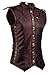 Charmian Men's Spiral Steel Boned Victorian Steampunk Gothic Retro Stripe Waistcoat Vest with Chain Brown X-Large