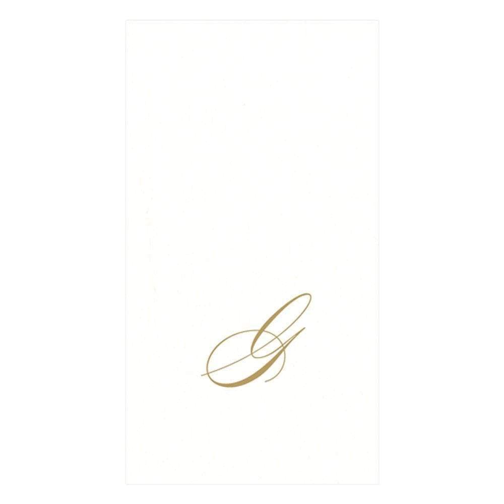 Caspari Signature Gold Initial G Paper Linen Guest Towels, White Pearl, Pack of 24