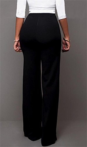 HuiSiFang Women's Casual Stretchy High Waisted Button Down Wide Leg Long Pants Plus Size Black XL