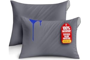 Utopia Bedding Premium 100% Waterproof Pillow Protectors with Zipper Standard Size (Set of 2), Bed Bug and Dust Mite Proof Zippered Pillow Covers, Pillow Encasement Cases, Gray