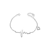 925 Sterling Silver Heartbeat Lifeline Pulse Open Heart Charm Pendant Necklace/Bracelet for Women