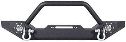 Mifeier Black Front Bumper Guard with 2 LED Lights Fit 1987-2006 Jeep Wrangler YJ/TJ Winch Plate