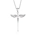 925 Sterling Silver Cross with Angel Wing Charm Pendant Rolo Chain Necklace, 18