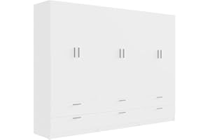 Madesa 6 Doors 6 Drawers Storage Cabinet Wardrobe with Shelves and Hanging Space 94" L Wooden Armoire Closet Organization Unit for Bedroom and Office - White