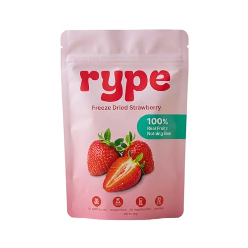 Rype Freeze Dried Strawberry - 100% Real Fruit, No Added Sugar, Healthy Snack, Crispy, Crunchy, Vegan, Gluten Free, 18g Pack