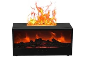 Tabletop Fireplace Aroma Diffuser and Colorful Humidifier with Remote Control, 150ml Water Tank, Essential Oil Compatible, Qu