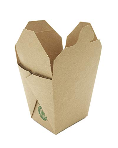 Takeout Food Container Boxes - Microwavable - Pack of 25 - Disposable - Recyclable - Easy Fold and Close Chinese Box - Kraft Brown (26 oz)