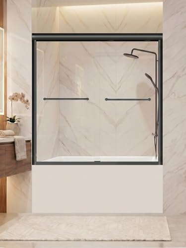 Sliding Bathtub Shower Door 56-60" W x 57" H, Matte Black