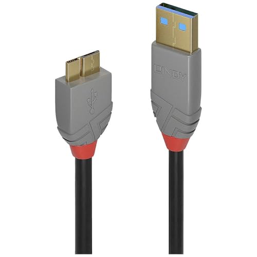 LINDY USB 3.2 Type A to Micro-B Cable, Anthra Line - Black, 0.5m