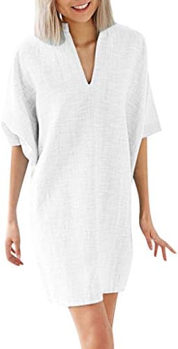 Sonojie Clearance sale Womens Casual Formal Business Suit Office Eleagant Short Sleeve V Neck Solid Loose Shirt Mini Dress