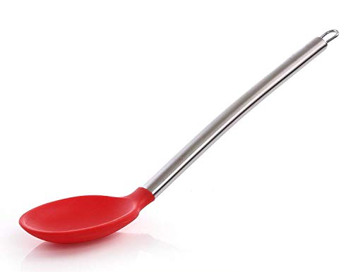 iNeibo Kitchen Silicone Mixing Spoon,Cooking Utensils Silicone Serving Spoon with Heat Resistant Silicone Covering Head and Stay-cool Stainless Steel Handles