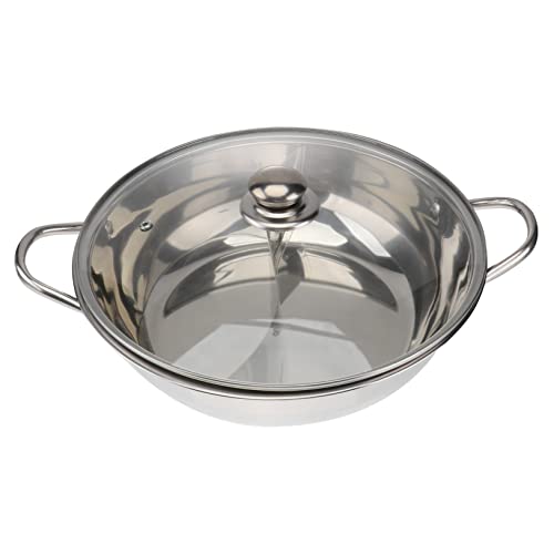 CATIEBYE Stainless Steel Hot Pot with Divider Dual-sided Induction Cooker Pot for Family Friends Includes Toughened Lid Cookware for Gas Electric Stoves