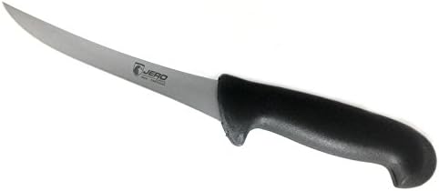 Jero Butcher Series P3 6" Curved Stiff Blade Boning Knife - German Stainless Steel - Black Polymer Handle - Meat Processing Knife - Made in Portugal