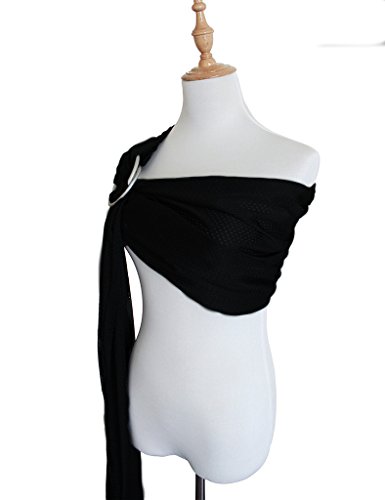 Vlokup Adjustable Baby Water Ring Sling Baby Carrier Infant Wrap with Aluminum Ring Best Baby Gift One Size Fit All Pure Black