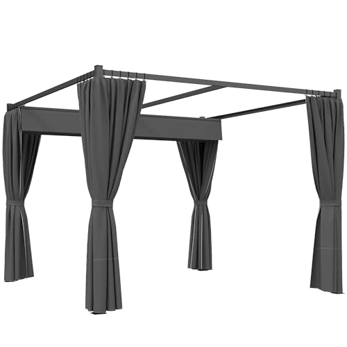 Outsunny 10' x 10' Retractable Pergola Canopy with Sidewalls, Metal Outdoor Gazebo Sun Shade Shelter for Garden, Porch, Patio, Deck, Deck, Dark Grey