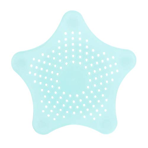 Transer Sink Drain Strainer, Cute Star Silicone Stopper Hair Trap Catcher Stopper Shower Floor Drain Filter Bathroom Kitchen Sewer Debris Filter Net (Sky Blue)