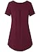 Lyking Women's Vintage Short Sleeve Henley V Neck Pleated Tunic Shirt (XL,Burgundy)