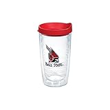 Tervis 1084588 Ball State Cardinals Logo Tumbler with Emblem and Red Lid 16oz, Clear