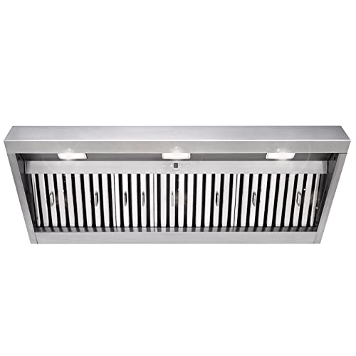 Akicon Range Hood Insert 48 Inch, 1200 CFM Built-in Kitchen Hood with 4 Speeds, Ultra-Quiet Stainless Steel Ducted Vent Hood Insert with Dimmable LED Lights and Dishwasher Safe Filters (Warm White)