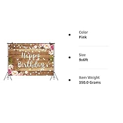 Aperturee 9x6ft Pink Floral Happy Birthday Backdrop