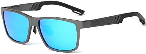 Galulas Square Classic Shades Retro Eyewear Frames Wayfarer Al-Mg Metal HD Polarized Fashion Mirrored Reflective REVO Lenses Men Driving Glasses Fishing Sunglasses (Gun Grey Frame Ice Blue Lens, 59)