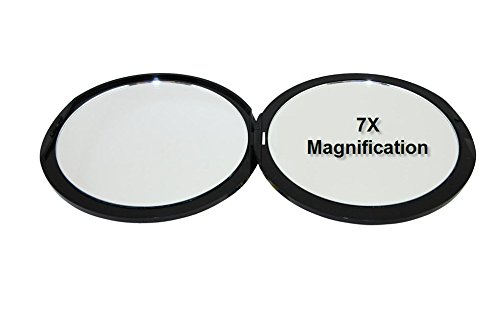 SKN lifestyle - Jessy, Perfect 7X/1X Travel Mirror - Large, Round 4 Inch Compact Glass Mirrors - 7X magnification and traditional 1X mirror, Full 180 degree opening, Easy open and close - Black