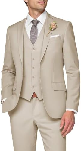 slim fit wedding dress for men Navy Men's 3 Piece Suit Groom Wedding Slim Fit Business Dress (Blazer+Vest+Pants) Navy / 36R
