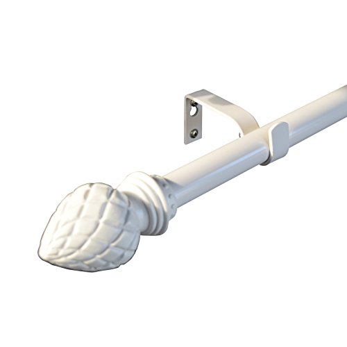 gbHome GH-6754WB Sublime Meridian Curtain Rod, 72-144 in Adjustable Length, 1 inch Rod, White, For Heavy Curtains, Metal Window Treatment, Hanging Drapery Rod W/ Extending Pole, 6-12 Feet
