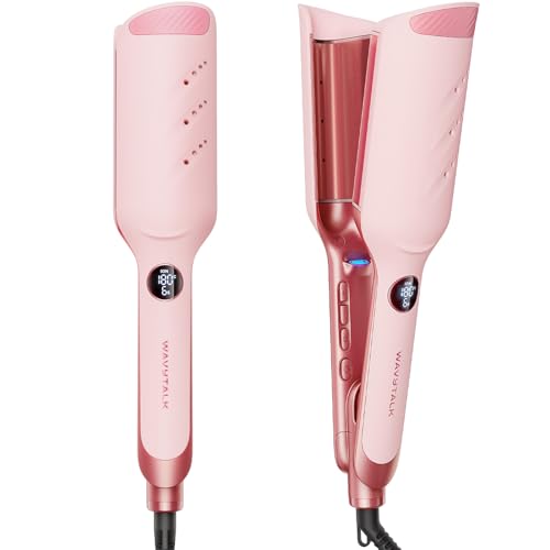 Wavytalk Power Wave Hair Straighteners, Hair Curler Waves for Large Waves, with Ion Protection and Ventilation for Less Heat Damage, Easy to Use Hair Curler, Double Voltage, Pink