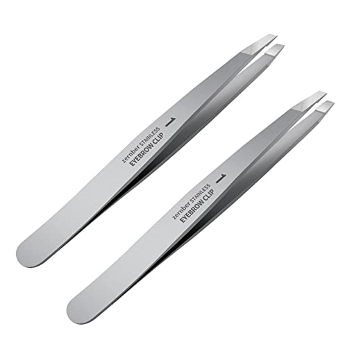 Flat and Slant Tip Tweezers of 2 Pack, Stainless Steel Precision Tweezer for Women Eyebrow & Hair Removal
