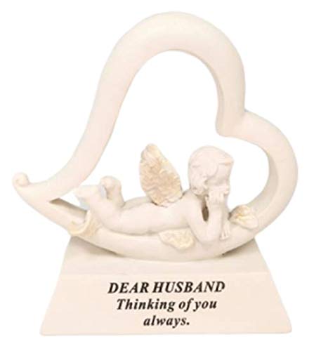 David Fischhoff Husbamd Cream and Gold Cherub in Heart Stone Ornament Grave Plaque, Waterproof and Weather Resistant