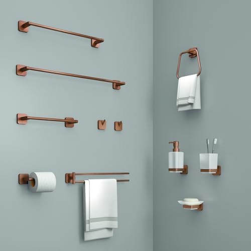 Tonga Porta Asciugamani Bagno da Parete Lunghezza 60cm, Porta Asciugamani Muro Fissaggio Tramite Viti o Adesivo, Finitura Oro Rosa, Porta Salviette Bagno da Muro in Acciaio Inox e Cromall