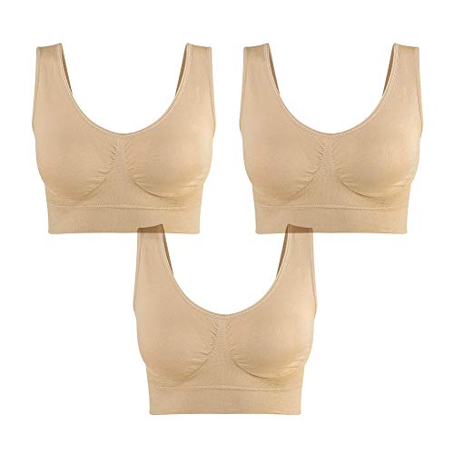 Lemef 3-Pack Seamless Sports Bra Wirefree Yoga Bra with Removable Pads for Women (Small, 3nude