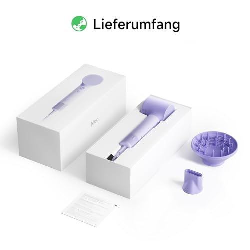 Laifen NEO Hair Dryer 22m/s High Speed Hair Dryer with 110,000RPM Motor, 390g Lightweight, 59dB Quiet, 200 Million Negative Ions, Includes Diffuser & Straightening Nozzle (Pastel Purple)