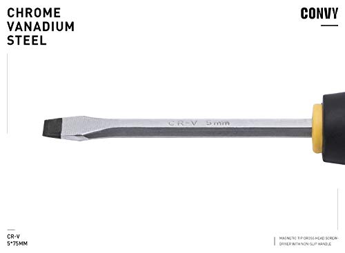 Convy GJ-0112 Slotted Screwdriver, Magnetic Tip Cross Head Screwdriver with Non-Slip Handle