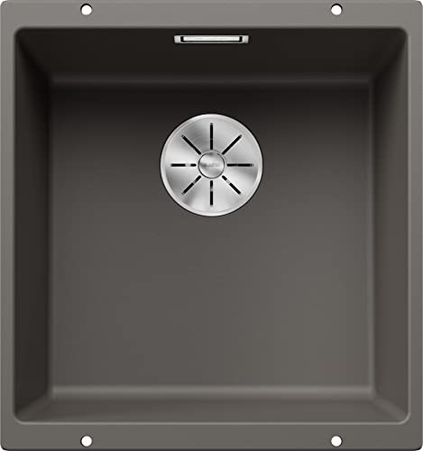 BLANCO SUBLINE 400-U | SILGRANIT Sink in Volcano Grey | Installation Type: undermount Installation | for 50 cm Wide Base cabinets | One Cut-Out and only one Installation | [43x46x20.2 cm]