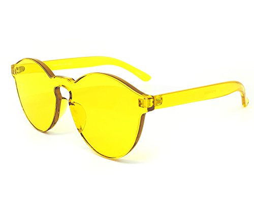 O2 Eyewear 7109 Premium One Piece Design Rimless Sunglasses Ultra-Bold Colorful Transparent Candy Mono Block (One Piece, YELLOW)
